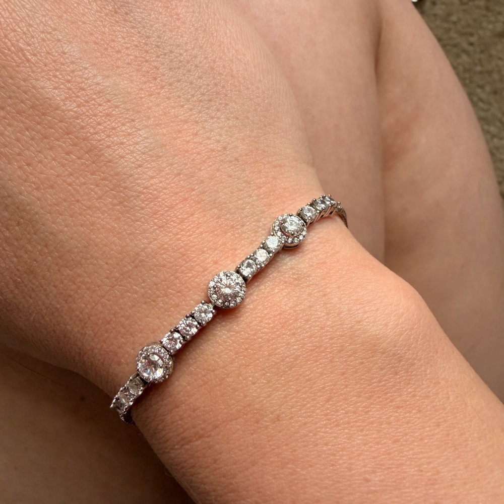 Elegant White Crystal Tennis Bracelet - CZs